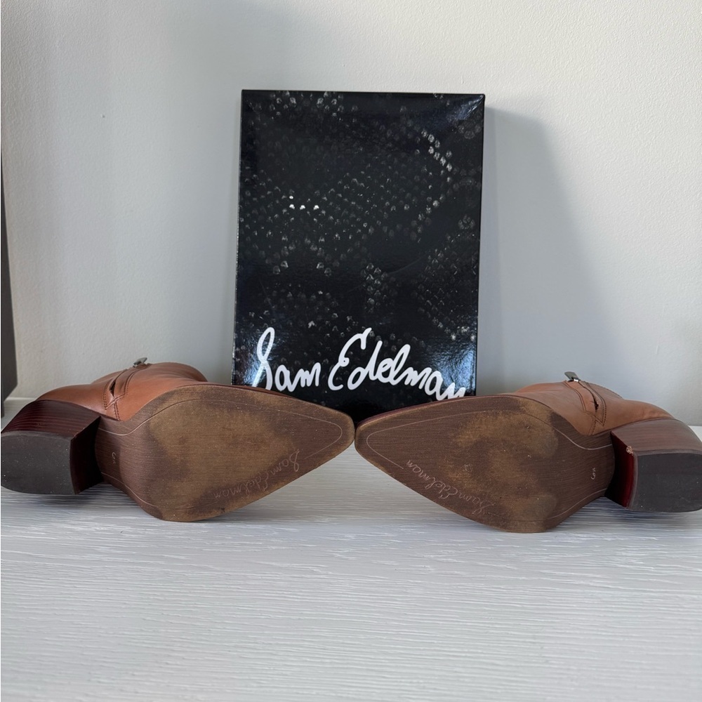 Sam Edelman Walden Whiskey Ankle Boots with Chunky Heel and Smooth Leather - Picture 5 of 5